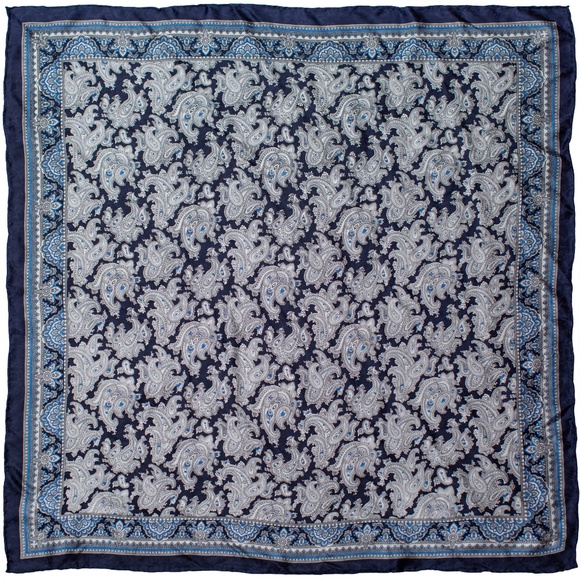 Wyoming Traders Wild Rag Silver Cobalt Paisley Silk Western Scarf 20" - Picture 1 of 1
